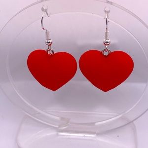 Valentine’s Day red heart shaped ss earrings about an inch long